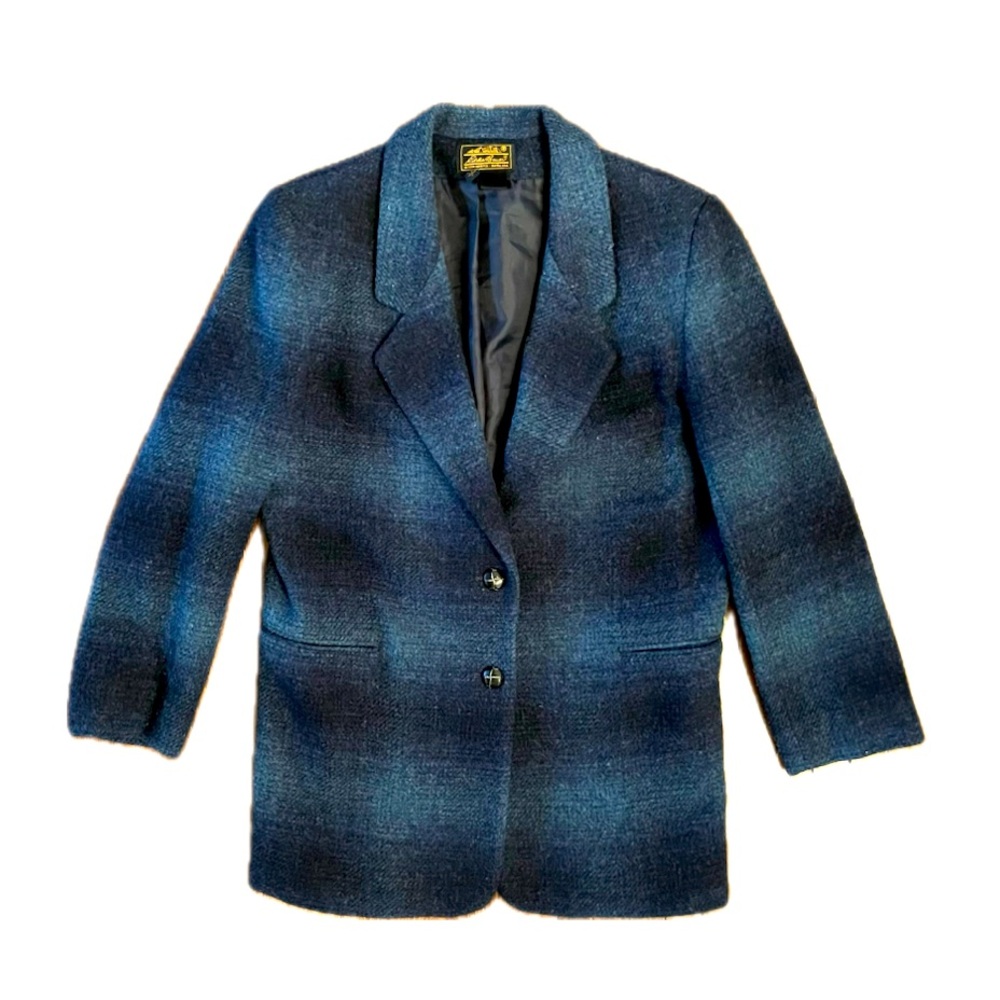 Vintage Eddie Bauer Blue 2-Button Wool Overcoat, Oversized Small